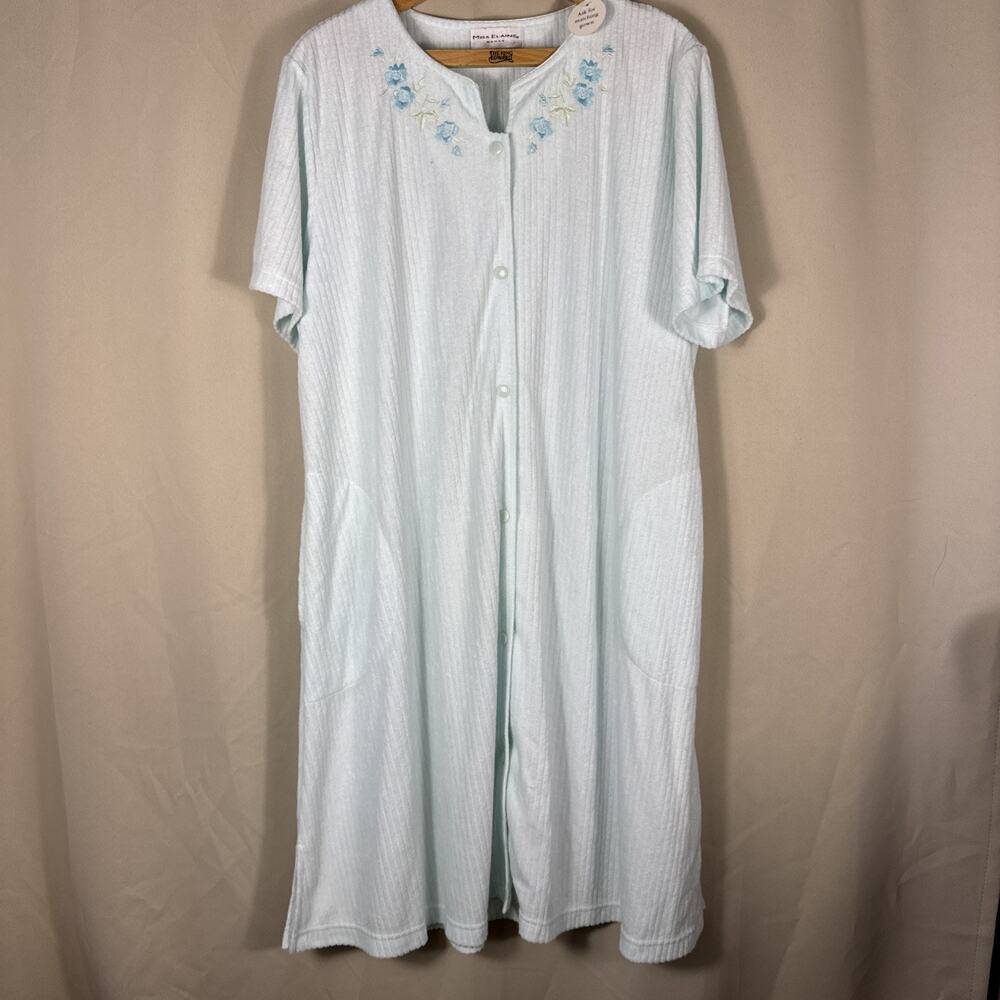 Miss Elaine Light Blue Floral Embroidered Robe House Dress Cottagecore Women 1X